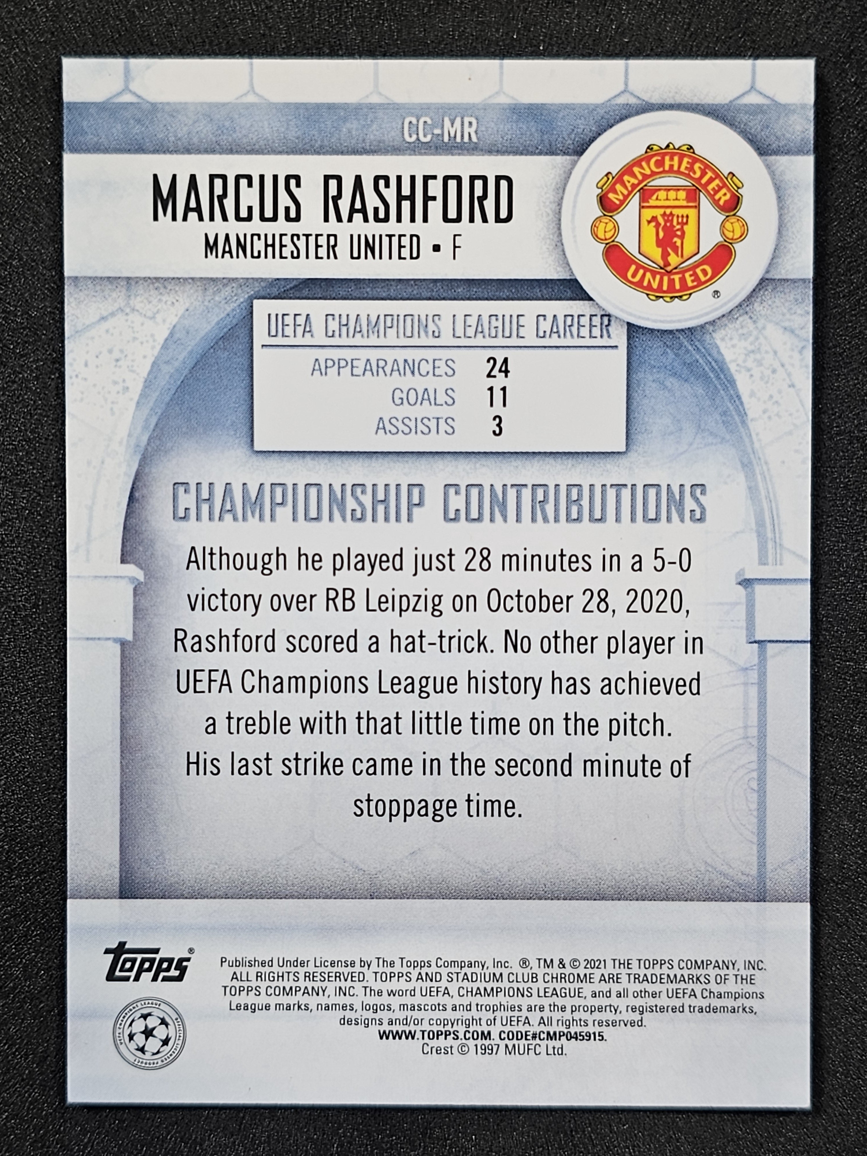 Topps Stadium Club UCL #CC-MR Marcus Rashford Championship Contributions