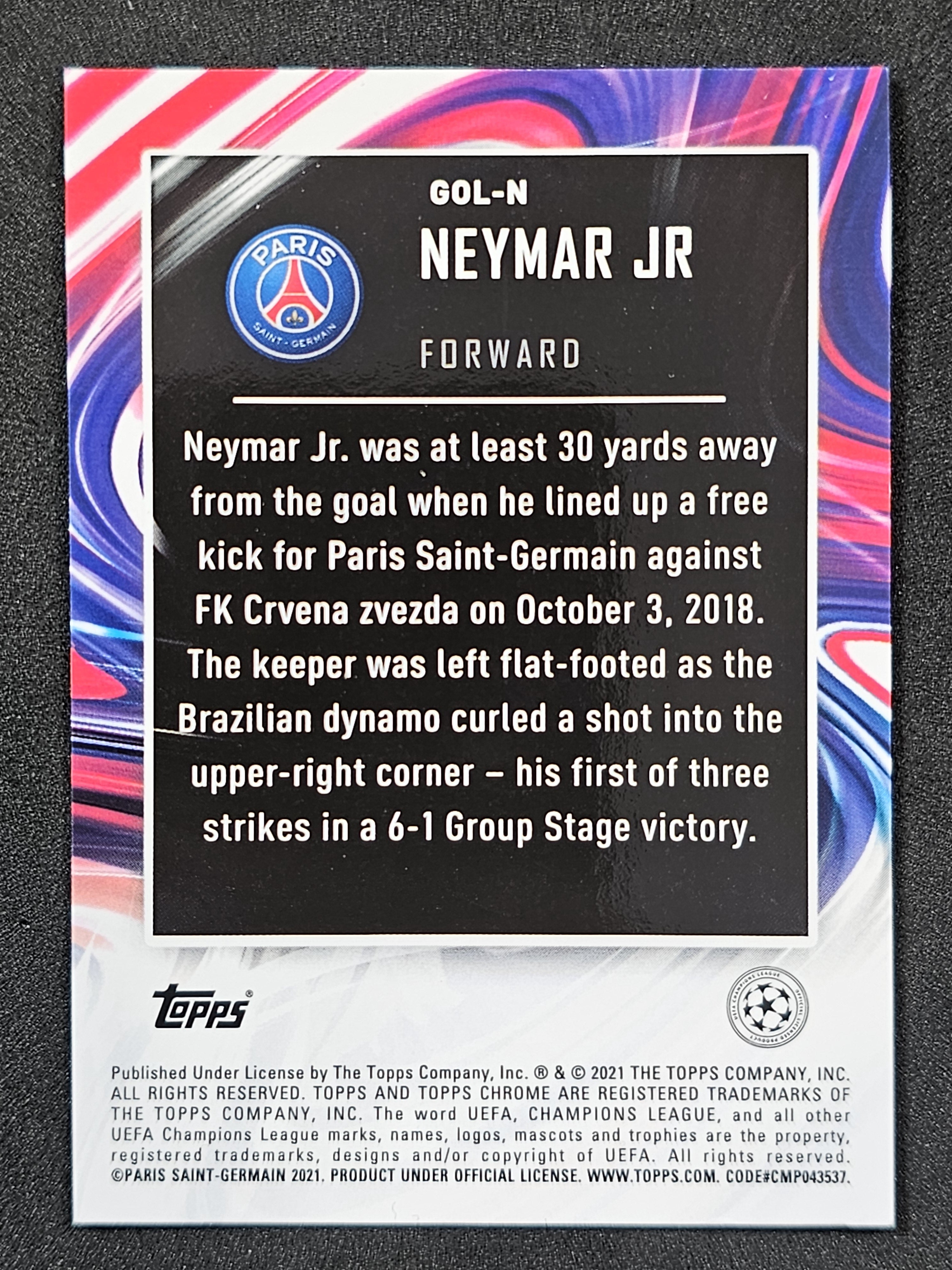 2020-21 Topps Chrome UEFA Champions League #GOL-N Neymar Jr Golazo