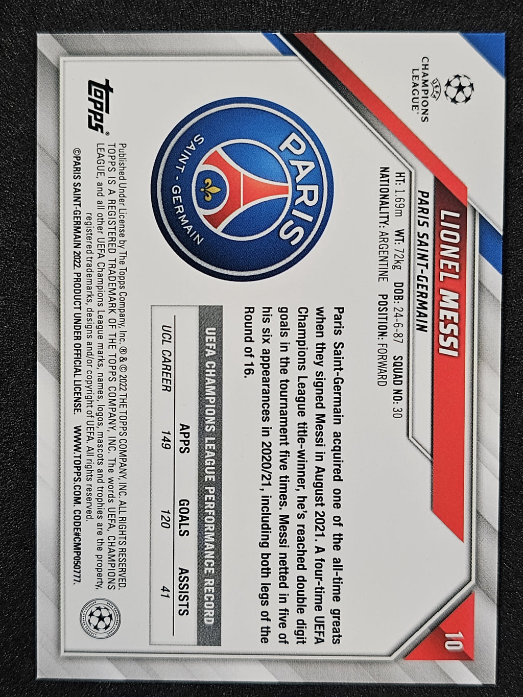 2021-22 Topps UEFA Champions League #10 Lionel Messi
