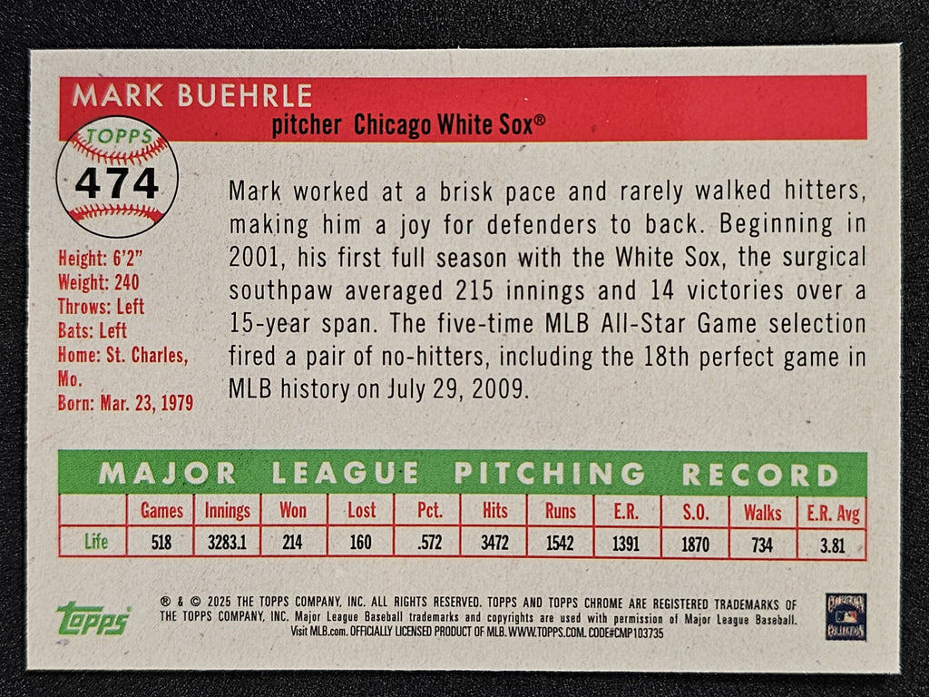 2025 Topps Chrome Platinum #474 Mark Buehrle Speckle Refractors #/150