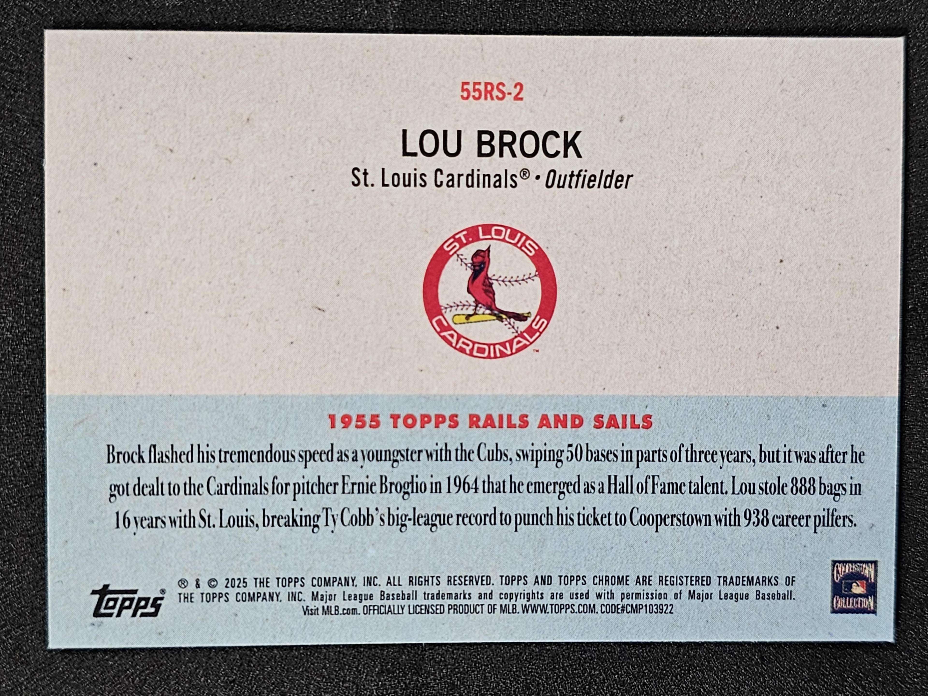 2025 Topps Chrome Platinum #55RS-2 Lou Brock 1955 Topps Rails and Sails