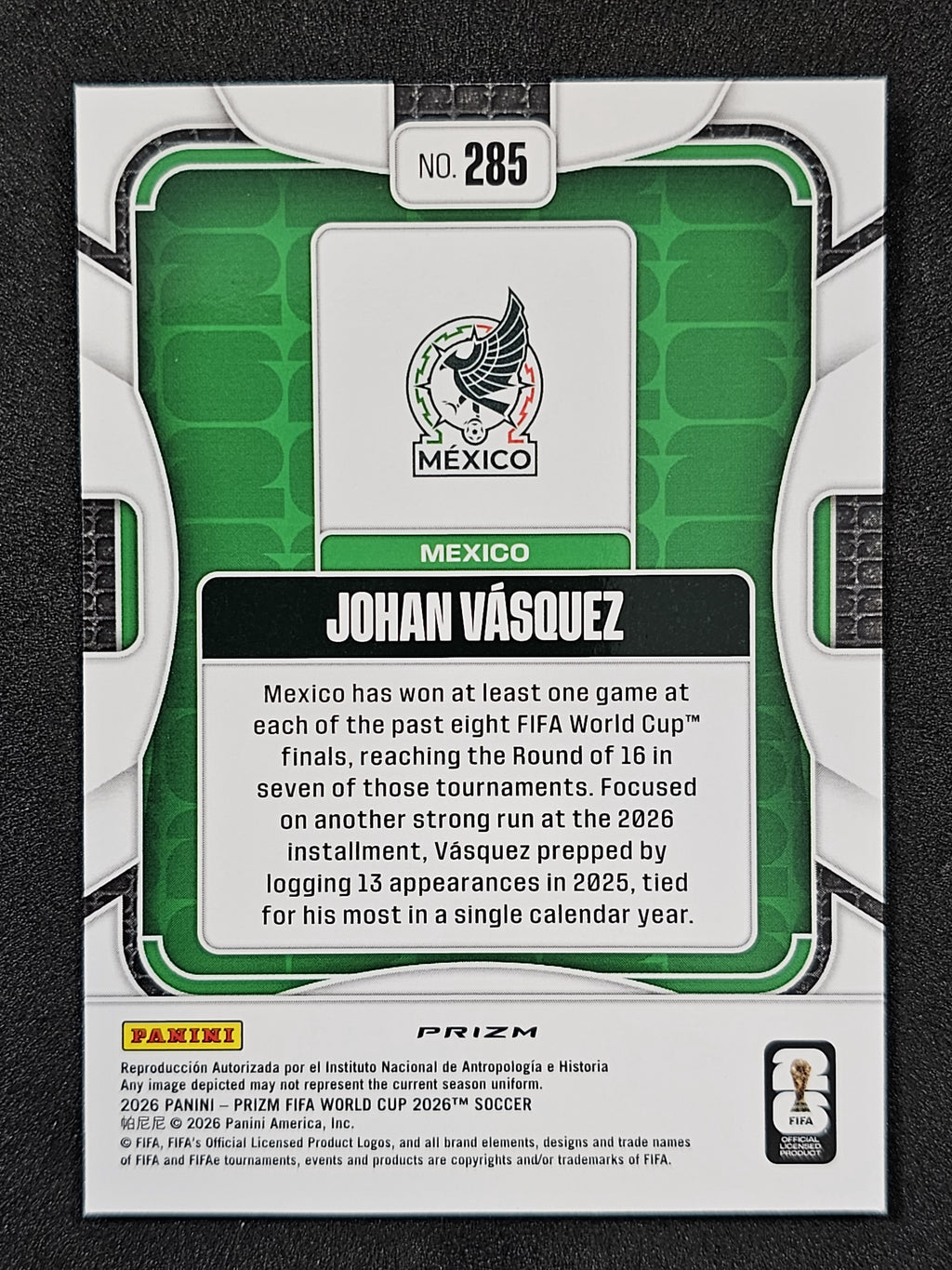 2026 Panini Prizm FIFA World Cup #285 Johan Vasquez Wave Prizms