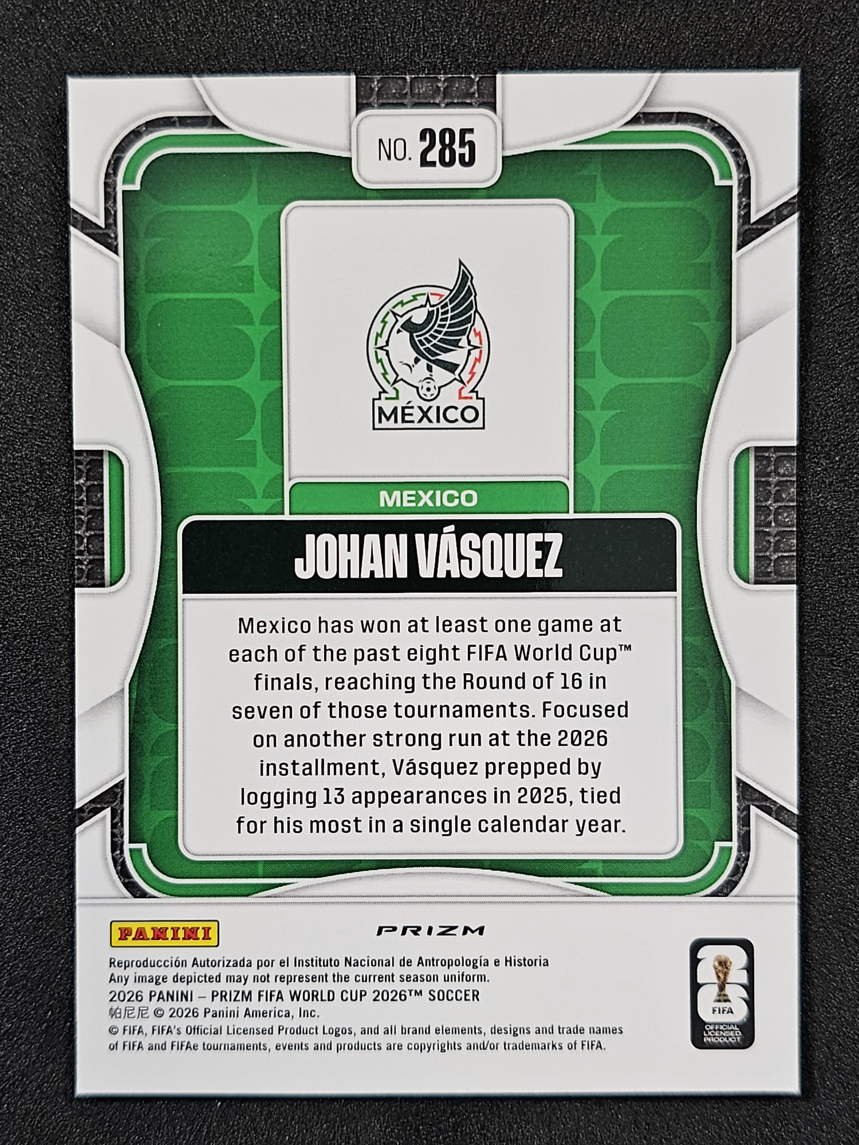 2026 Panini Prizm FIFA World Cup #285 Johan Vasquez Wave Prizms