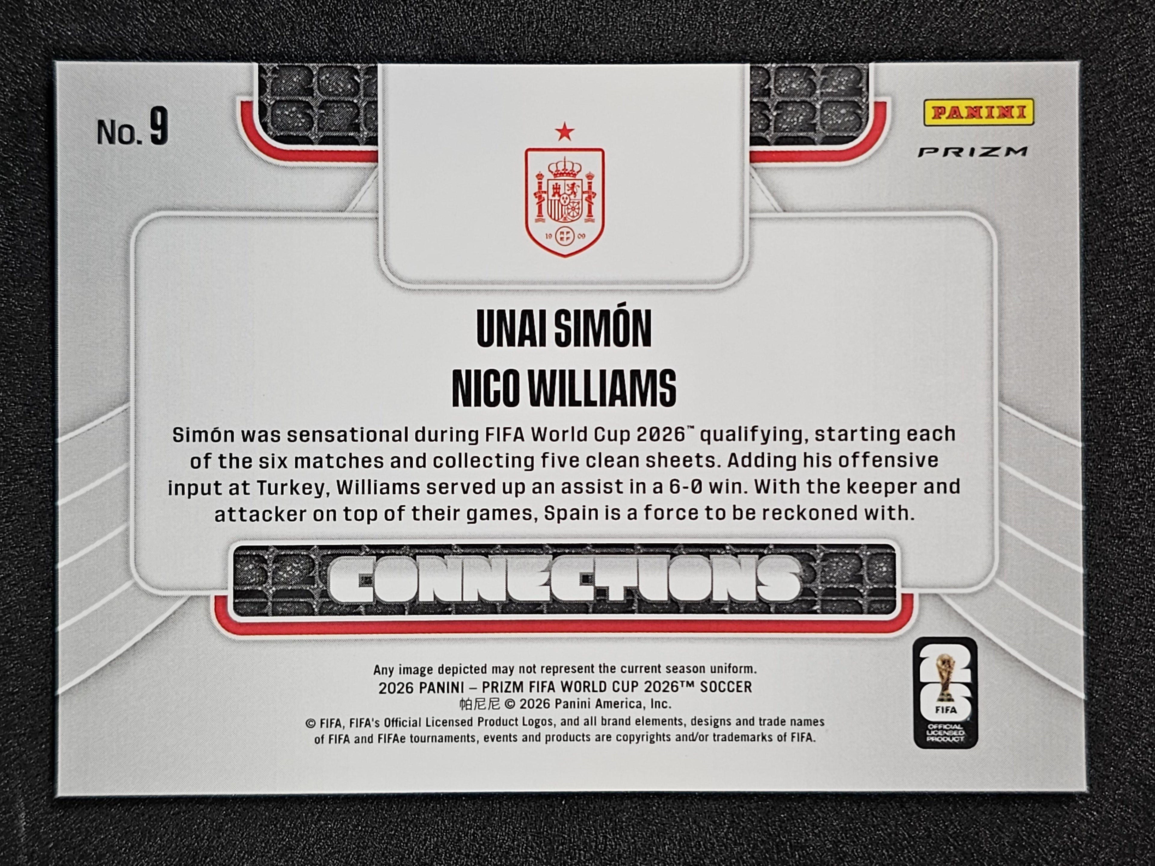 2026 Panini Prizm FIFA World Cup #9 Nico Williams / Unai Simon Connections Wave
