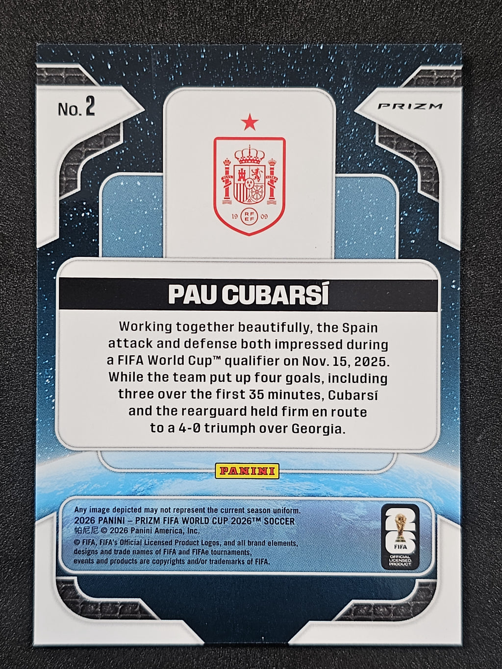 2026 Panini Prizm FIFA World Cup #2 Pau Cubarsi Global Reach