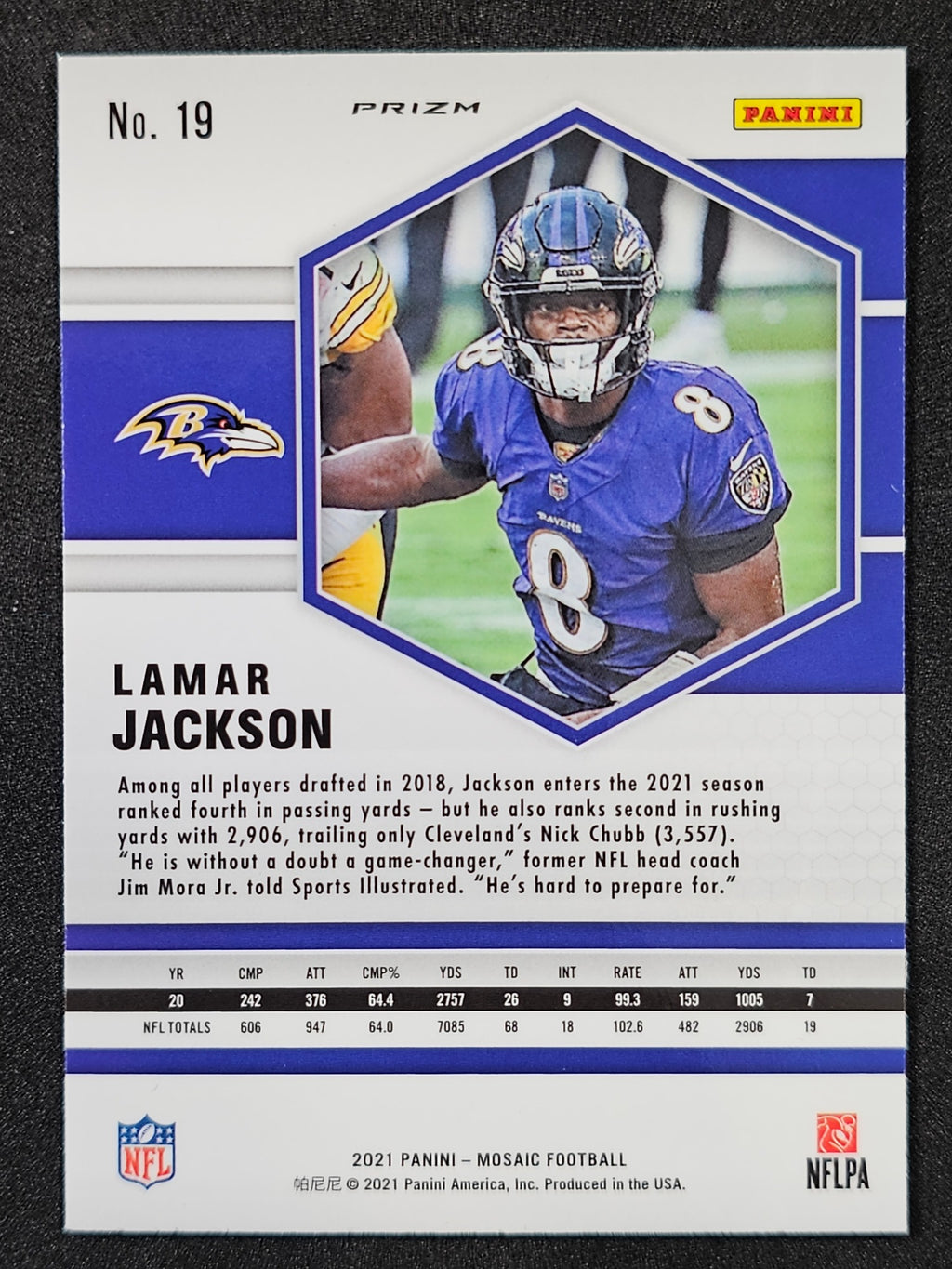 2021 Panini Mosaic #19 Lamar Jackson Prizm Camo Pink