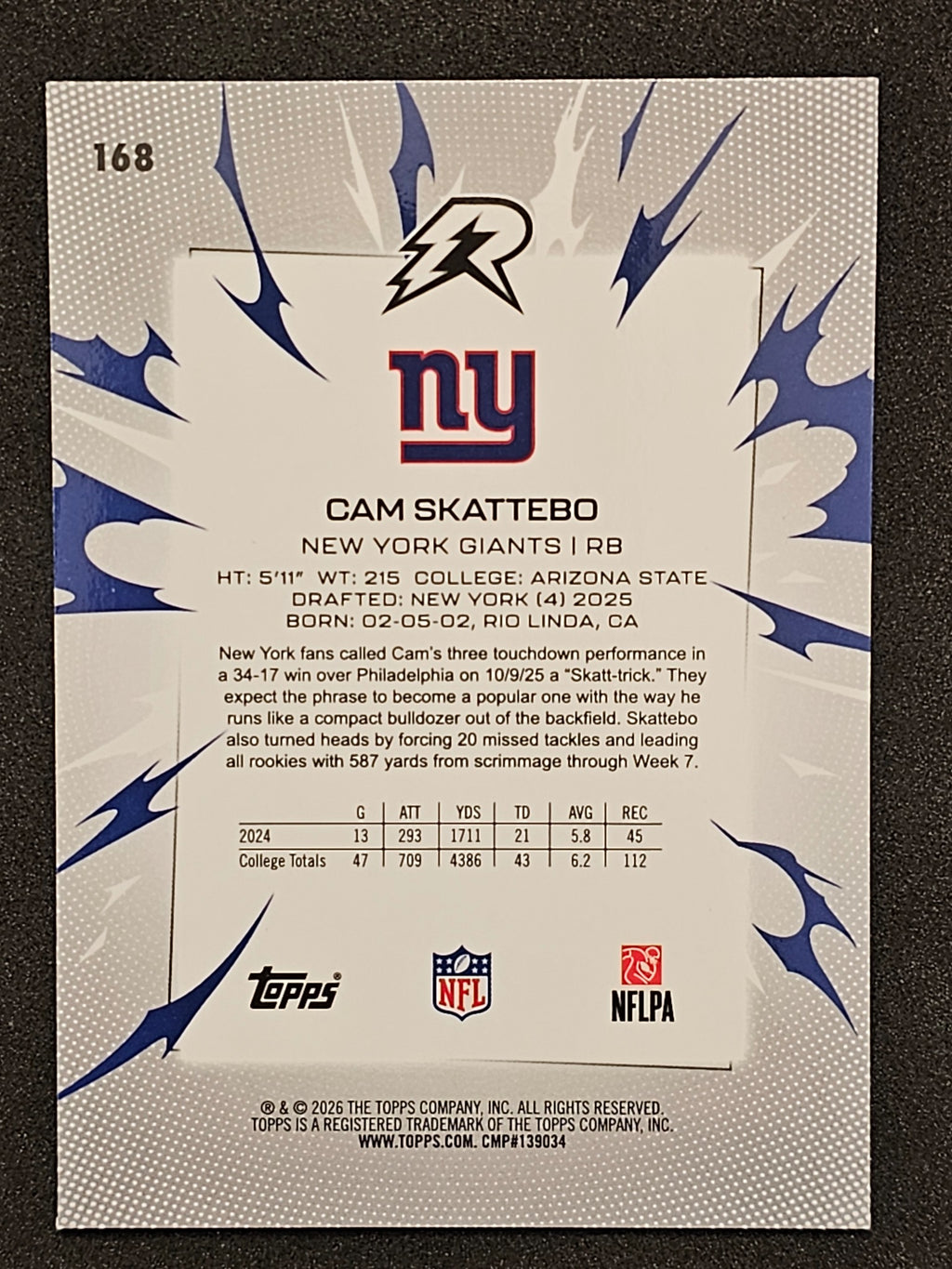 2025 Topps Resurgence #168 Cam Skattebo Sky Blue Pink