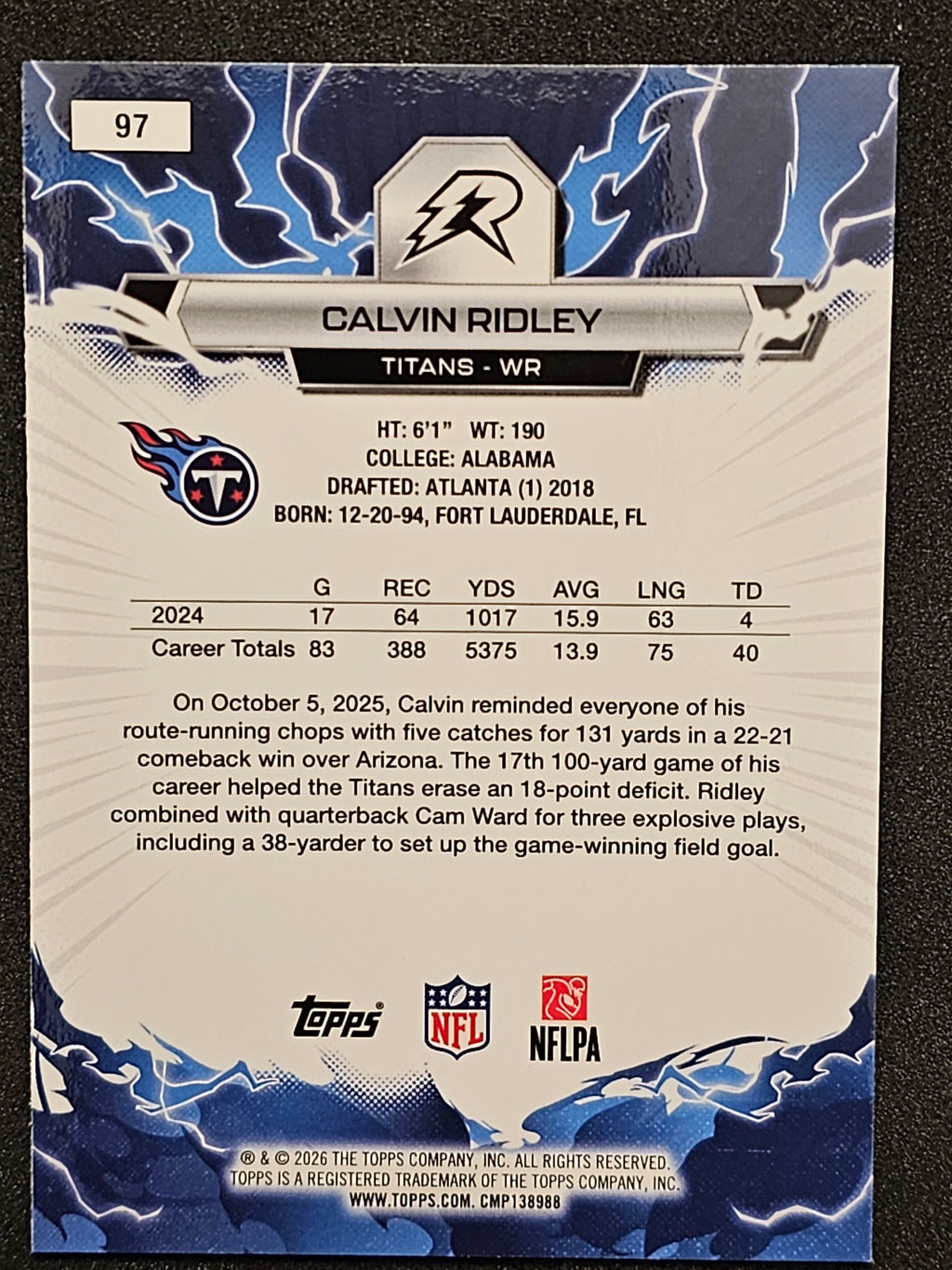 2025 Topps Resurgence Calvin Ridley Yellow