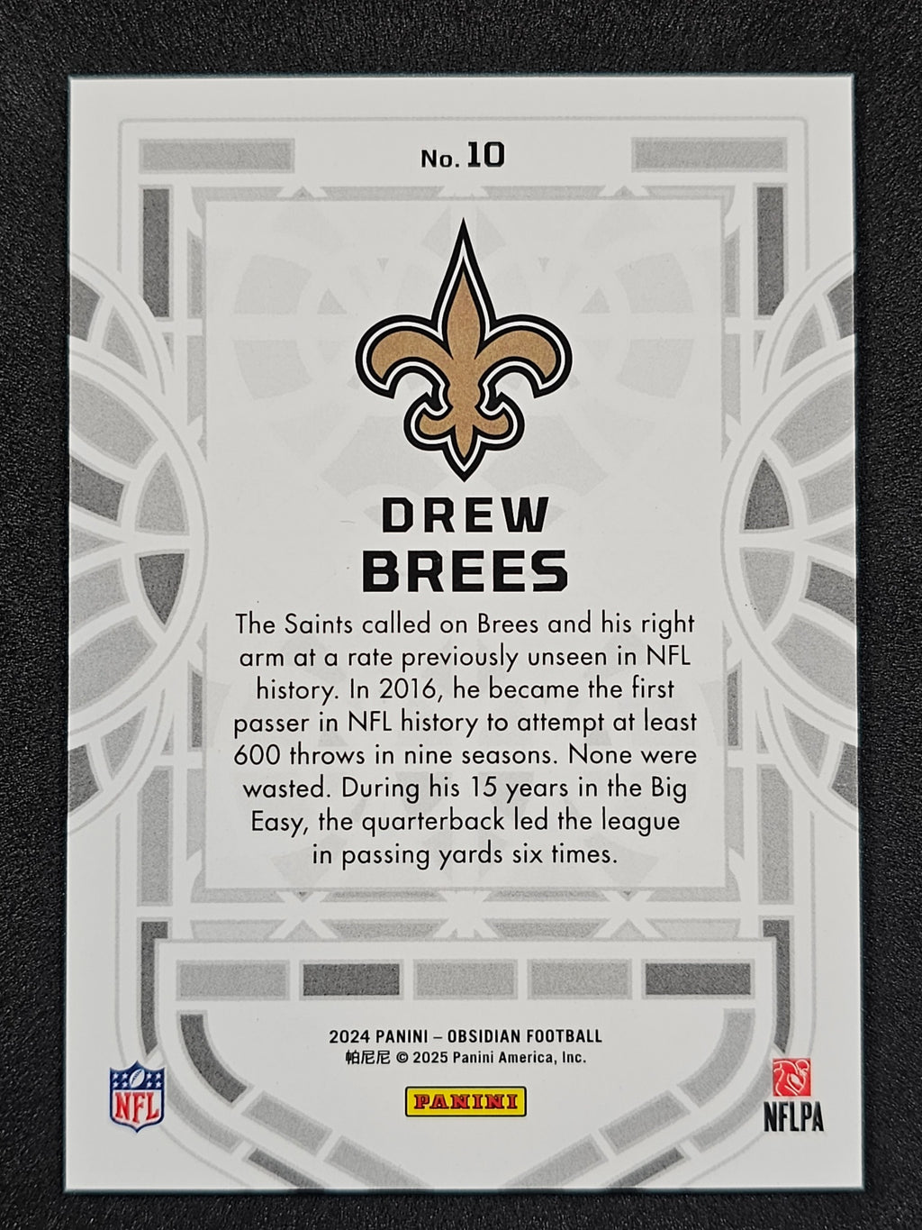 2024 Panini Obsidian #10 Drew Brees Black Stained Glass