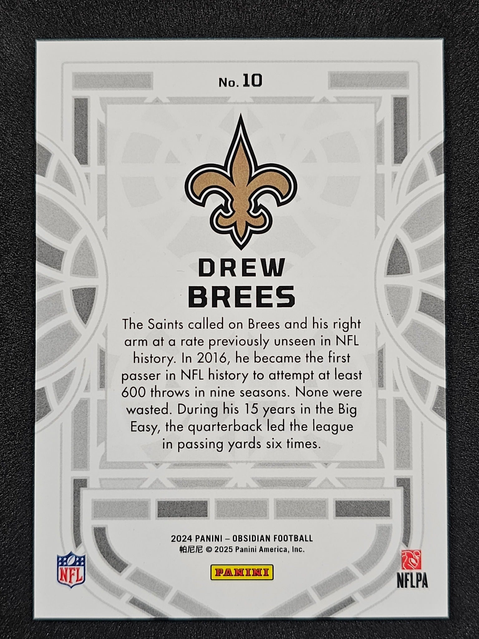 2024 Panini Obsidian #10 Drew Brees Black Stained Glass