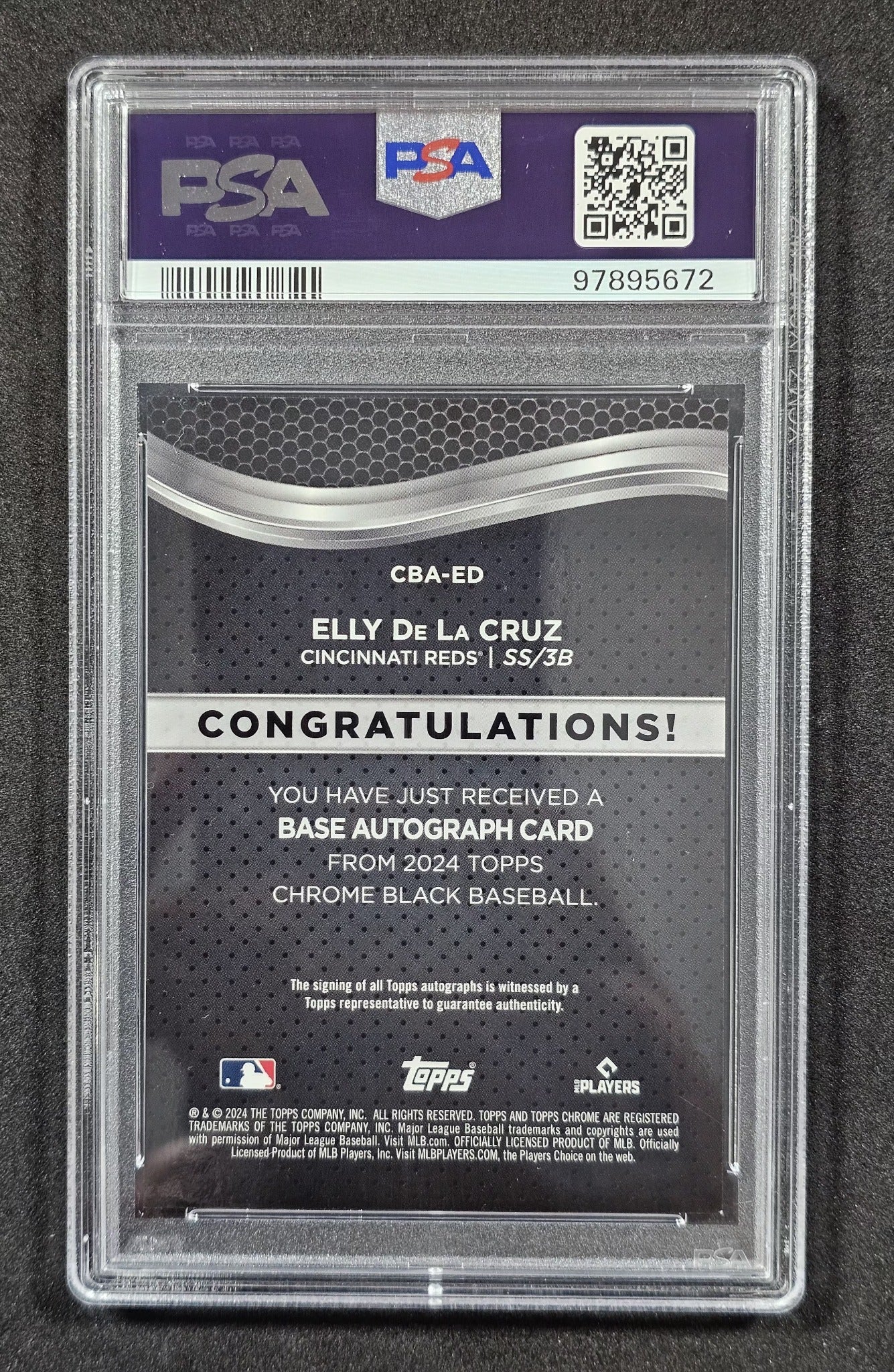 2024 Topps Chrome Black #CBA-ED Elly De La Cruz Chrome Black Autographs PSA 9