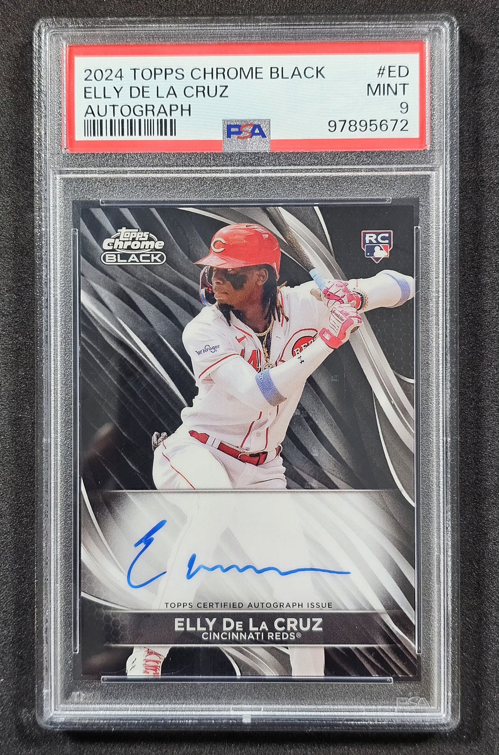 2024 Topps Chrome Black #CBA-ED Elly De La Cruz Chrome Black Autographs PSA 9