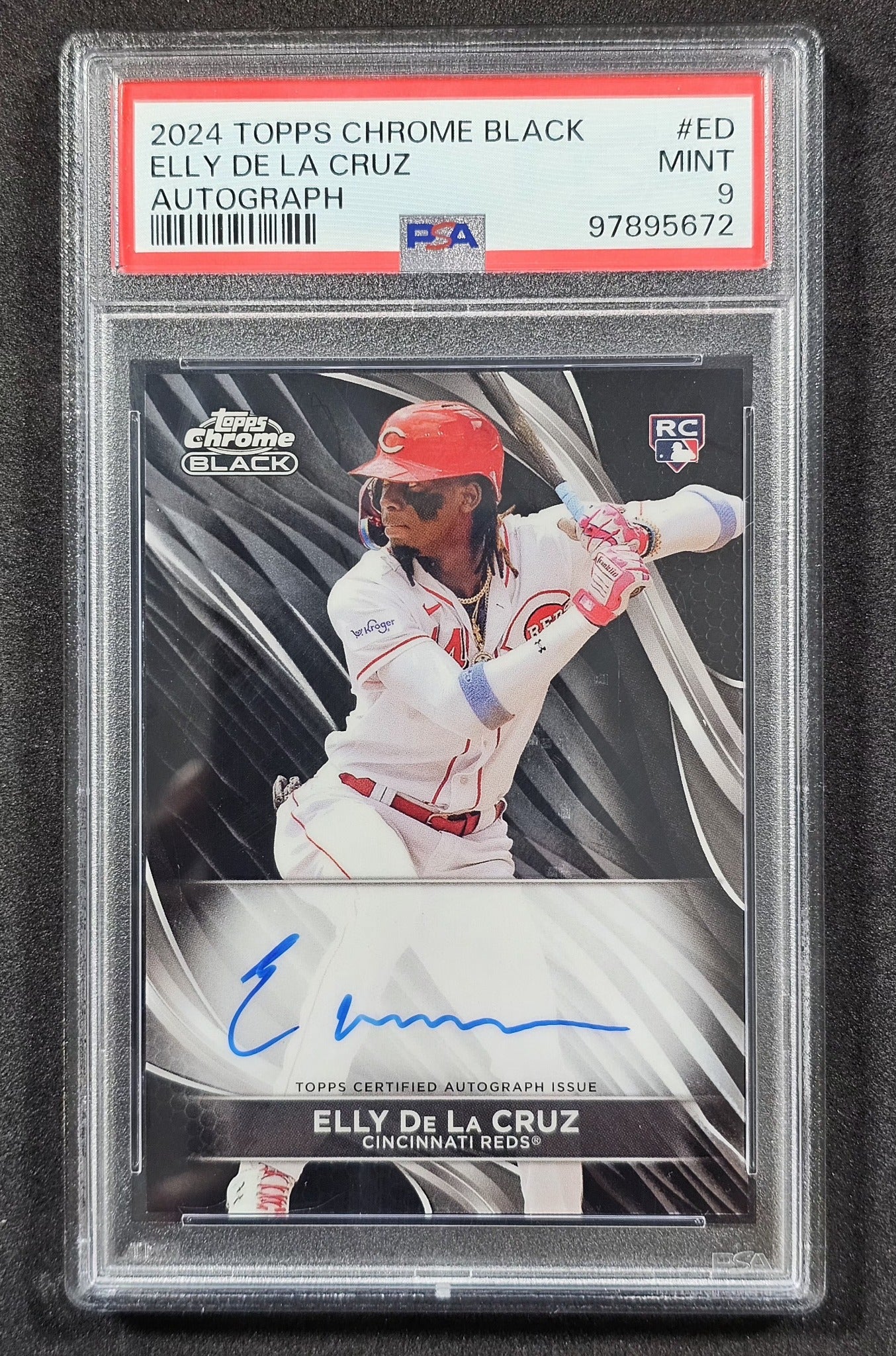 2024 Topps Chrome Black #CBA-ED Elly De La Cruz Chrome Black Autographs PSA 9