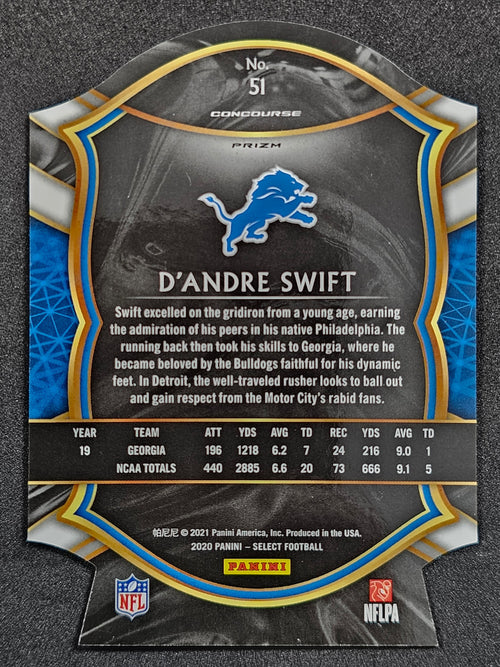 2020 Panini Select #51 D'Andre Swift Orange Prizm Die Cut