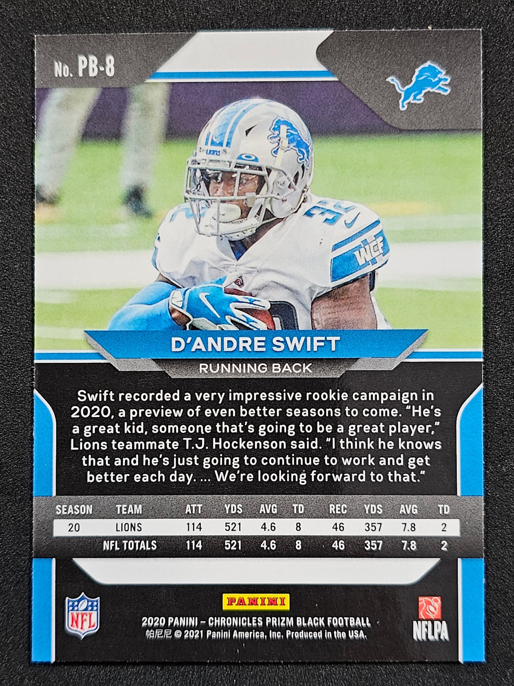2020 Panini Chronicles #PB-8 D'Andre Swift Prizm Black