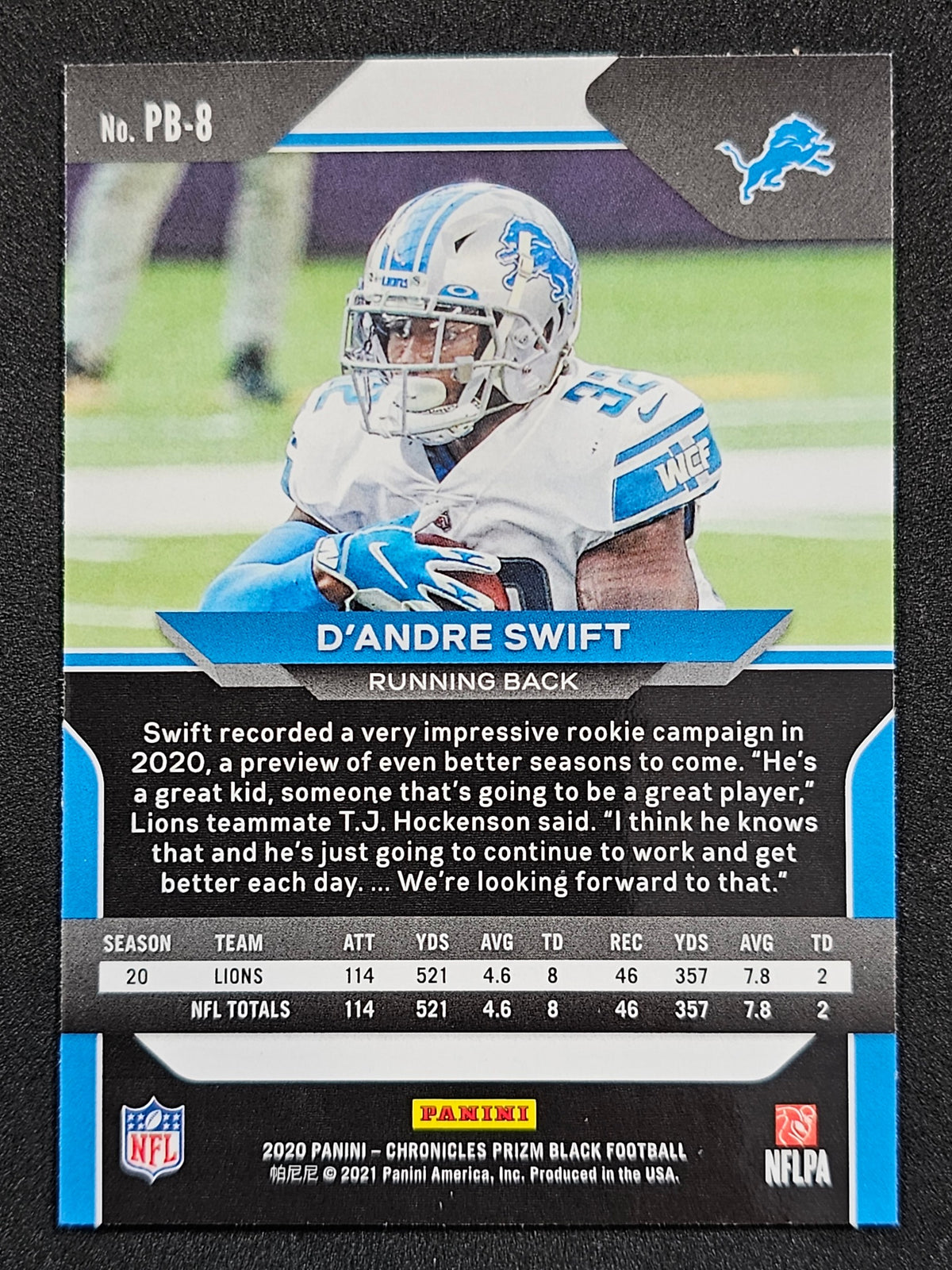 2020 Panini Chronicles #PB-8 D'Andre Swift Prizm Black