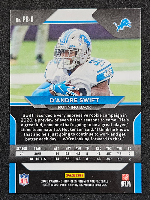 2020 Panini Chronicles #PB-8 D'Andre Swift Prizm Black
