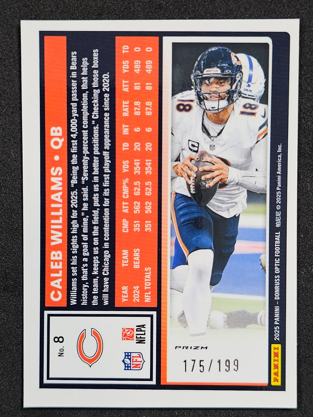 2025 Donruss Optic #8 Caleb Williams Neon Green #/199