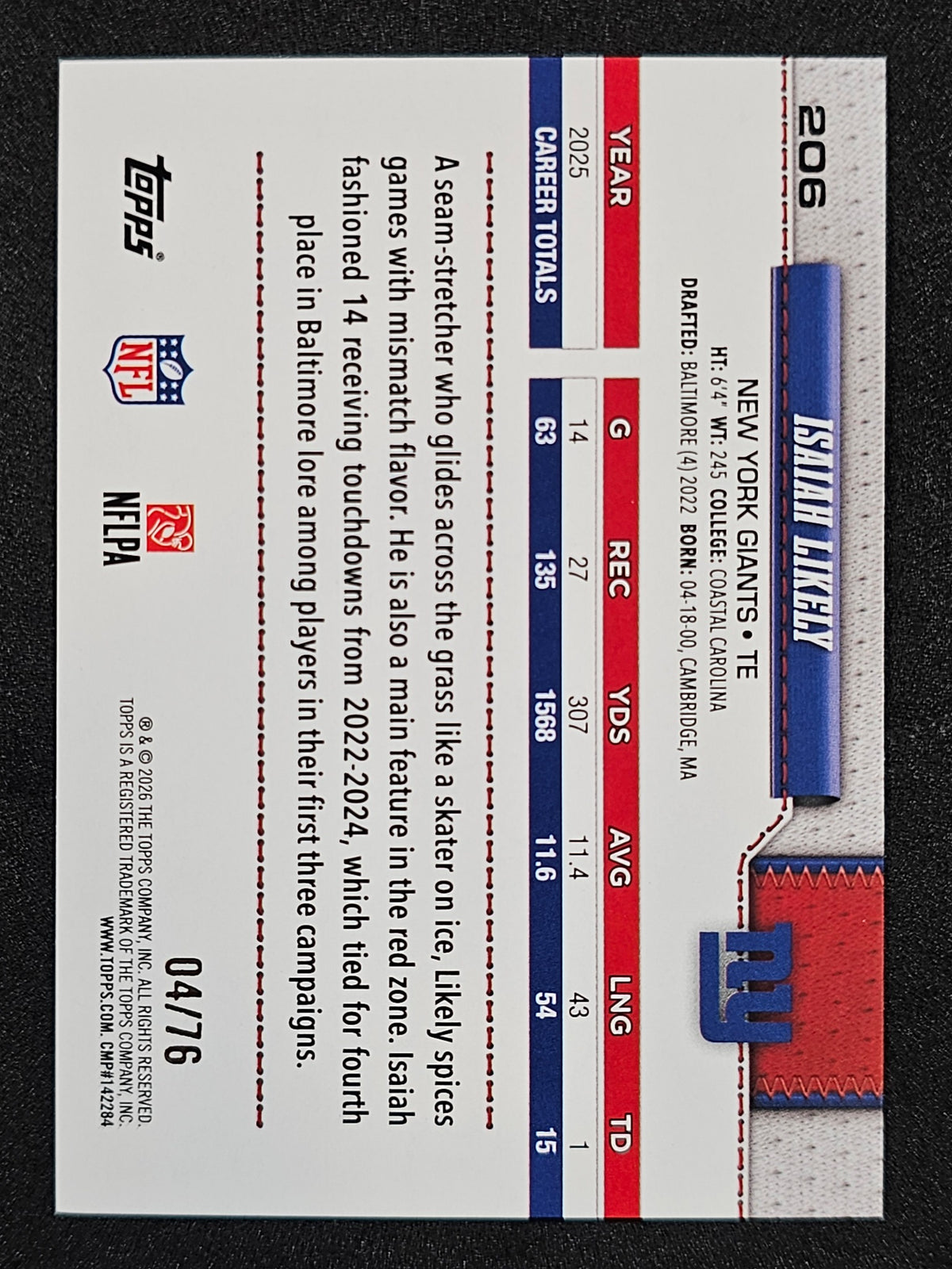 2026 Topps Flagship #206 Isaiah Likely Independence Day #/76