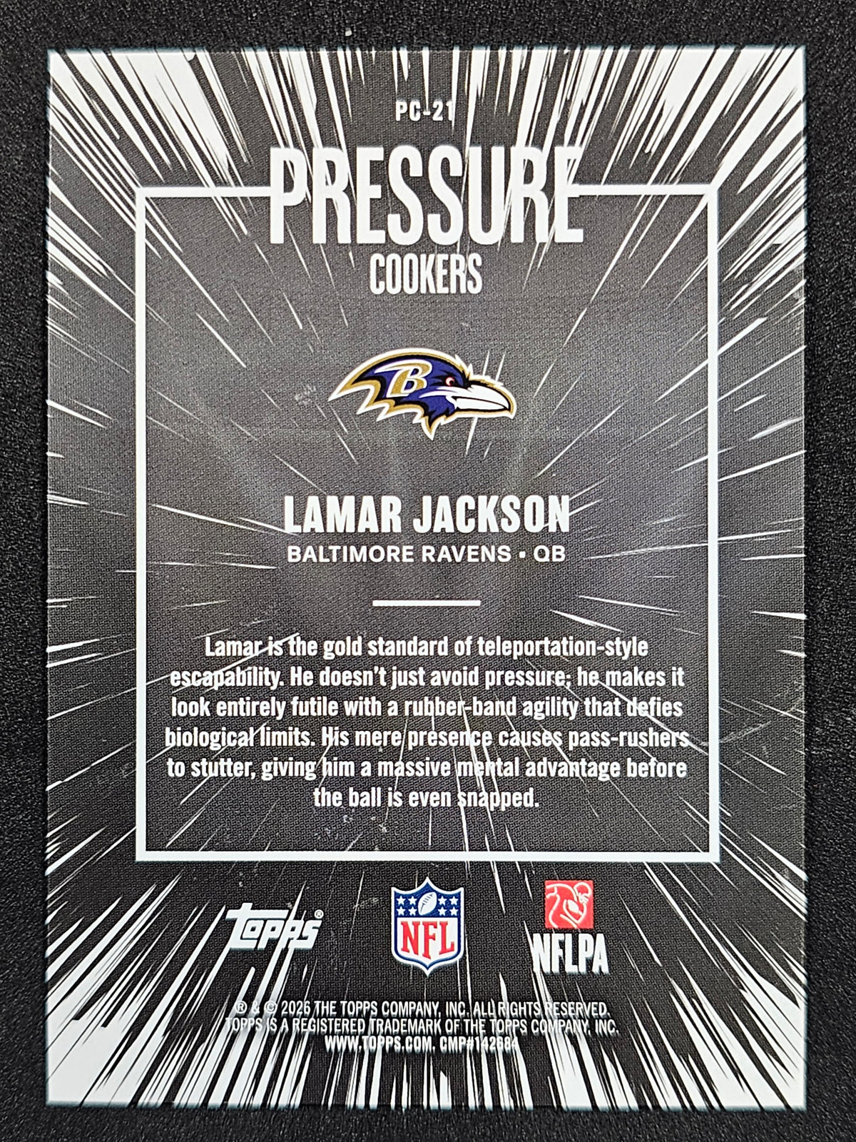 2026 Topps Flagship #PC-21 Lamar Jackson Pressure Cookers Pink Crackle