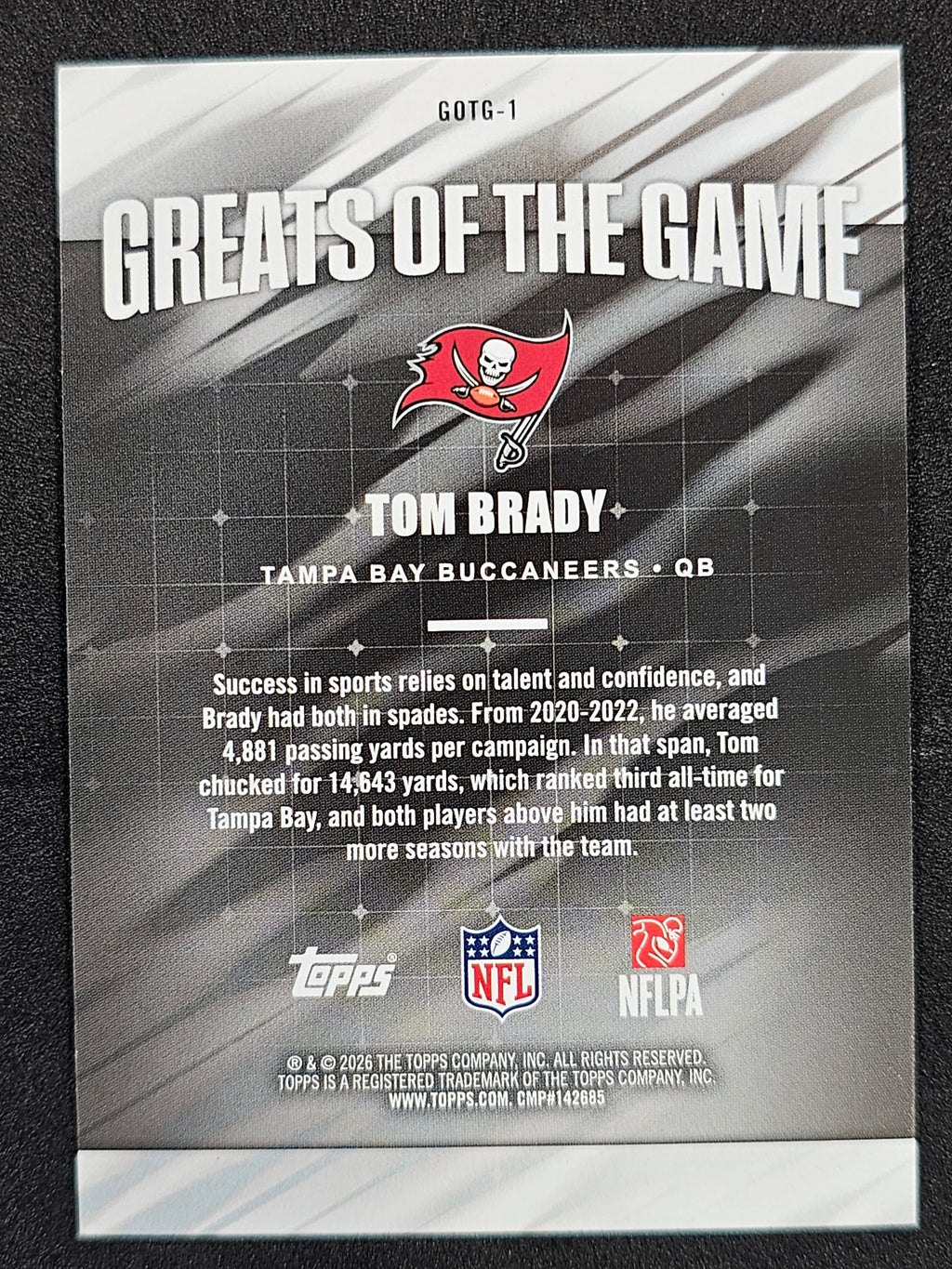 2026 Topps Flagship #GOTG-1 Tom Brady Greats of the Game Crackle